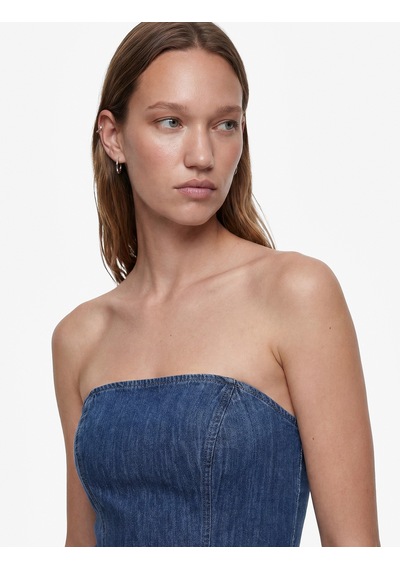 Koton Pamuklu Straplez Kalp Yaka Kolsuz Korse Detaylı Mini Denim Elbise Koyu İndigo 6sal80040md Indigo