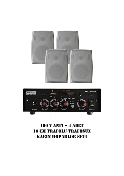 100v Anfi Ve 4 Adet 10 Cm Trafolu Trafosuz Komütatörlü Kabin Hoparlör Seti