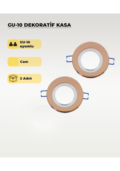 Rose Gold Gu10 Uyumlu Cam Spot Kasa 2 Adet Dekoratif Gömme Tavan Uyumlu Şeffaf