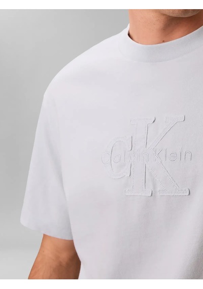 Calvin Klein Ss 16s Lınen Applıqu, Cıq Beyaz Erkek T-shirt