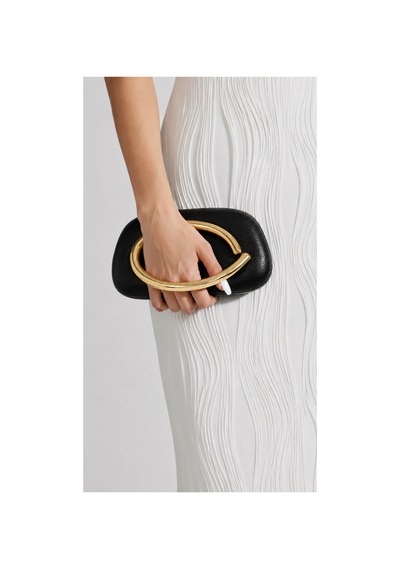 Aylesh Gold Saplı Clutch Omuz Ve El Çantası Gold Detaylı Siyah Siyah
