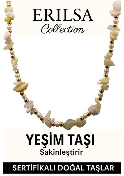 Sertifikalı Kırık Taşlı Model İnci Ve Yeşim Taşı Kolye Çok Renkli
