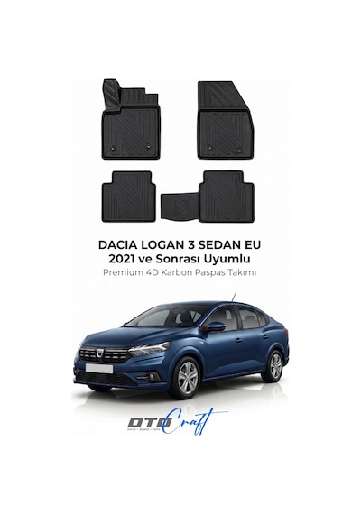 Otocraft Dacia Logan 3 Sedan Eu 2021+ Araca Özel 4d Karbon Oto Paspas Havuzlu Tam Set