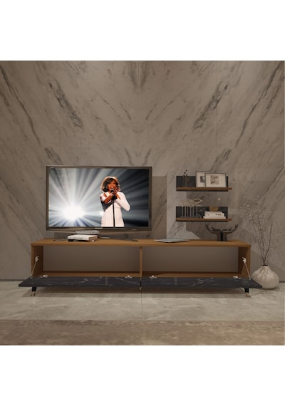 Decoraktiv Eko 4 Mdf Std Gold Tv Ünitesi Tv Sehpası Ceviz - Siyah Mermer