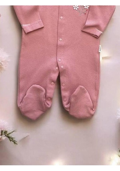 Bebidof Kız Bebek Çiçek Desenli Çıtçıtlı Tulum-15130 Gül Kurusu
