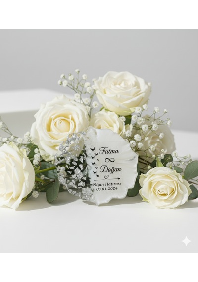 25 Li Epoksi Söz, Nişan Ve Nikah Magneti Kişiye Özel İsimli Hediyelik Magnet Boyut-Renk-5 Cm-Beyaz