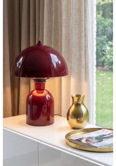 Luna Abajur, Bohem Masa Lambası Ve Salon Oturma Odası Aydınlatması - Bordo - 25 Cm Modern Dekoratif Masa Lambas