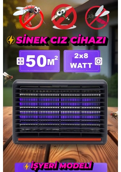 Uv Işıklı Elektrikli Sinek Öldürücü 2x8 Watt Sessiz Sinek Kovucu Cihaz Parmak Korumalı Izgara