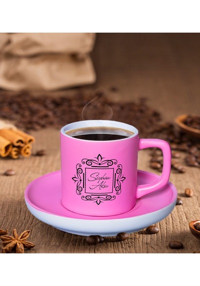 Bk Gift Kişiye Özel İsimli Mat Pembe Renk Türk Kahvesi Fincanı-1, Renkli Türk Kahvesi Fincanı