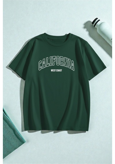Uyguntarz Unisex West Coast Baskılı Oversize Tshirt Yeşil