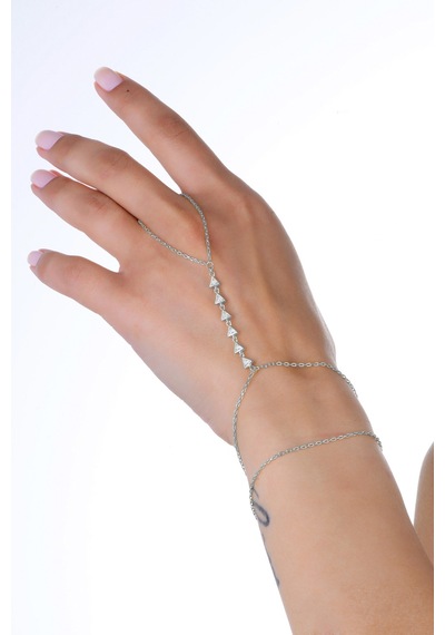 Gümüş Royumlu Zirkon Taşlı Piramit Modeli Şahmeran Barcode Beyaz - Rose Gold