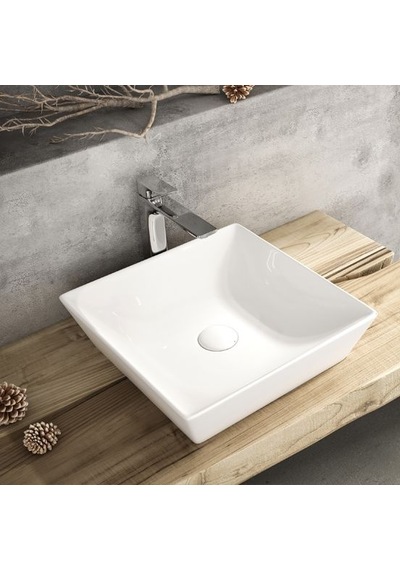 Lucco Decente 40 CM Tezgah Üstü Kare Lavabo Beyaz