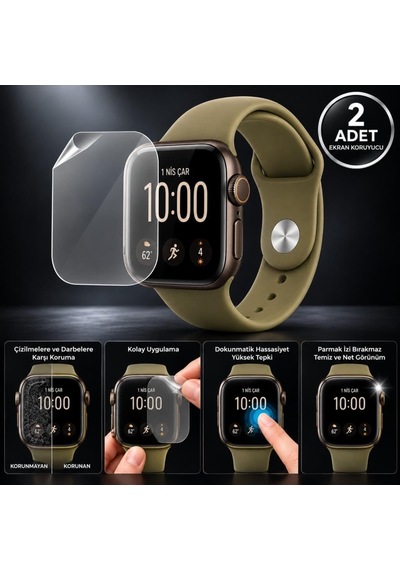 Apple Watch Series 12 42mm İle Uyumlu Ekran Koruyucu Tpu A3582 Şeffaf Çizilmeye Dayanıklı Akıllı Saat Koruması 2 Adet Çok Renkli