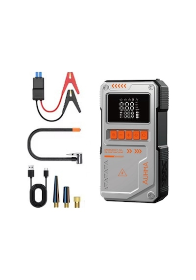 Auhma A8822 Jump Starter / Akü Takviye Cihazı 4'ü 1 Arada Powerbank, Hava Kompresörü,10.000mah 150psı Gri
