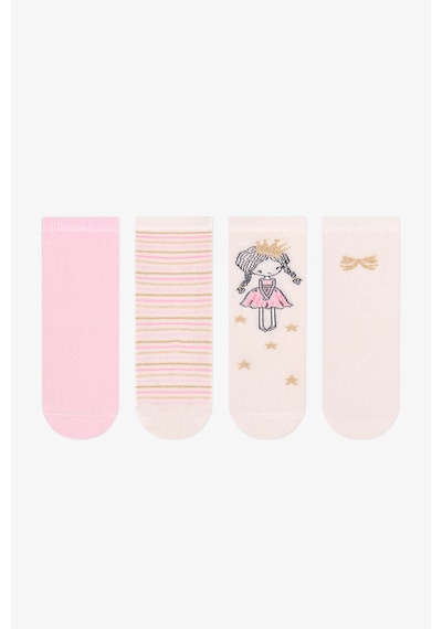 Penti Kız Çocuk Pembe Sparkle Princess Prenses Desenli Pamuklu 4 Çift Soket Çorap