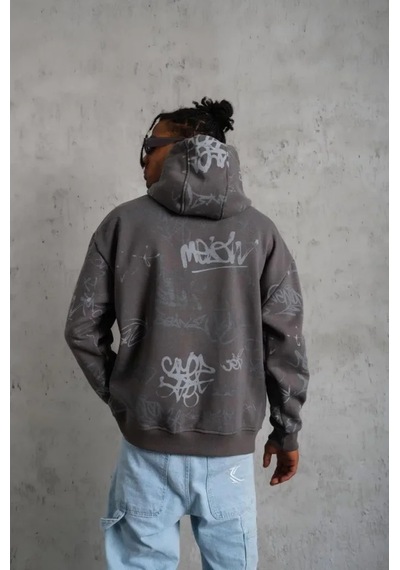 Veraura Lifestyle Erkek Baskılı Kapüşonlu Ribanalı Sweat - Gri