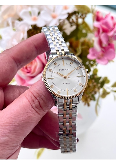 Ferrucci Fc60783 Retro Model Çelik Jübile Kordon Sade Şık Kadın Kol Saati Altın - Gümüş