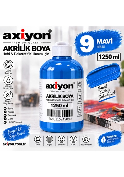 Axiyon Art Akrilik Boya 1250 Ml Mavi Su Bazlı Hobi Ve Dekoratif Boya Genel