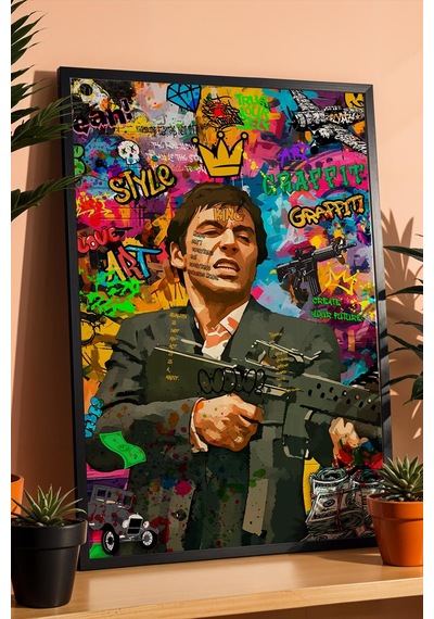 Tony Montana Çerçeveli Tablo Graffiti Ofis İçin Hediye Street Art