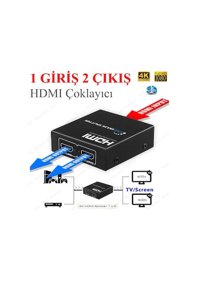 Hdmi Çoklayıcı 1 Giriş 2 Çıkışlı 1080P 3D Hdmi Splitter