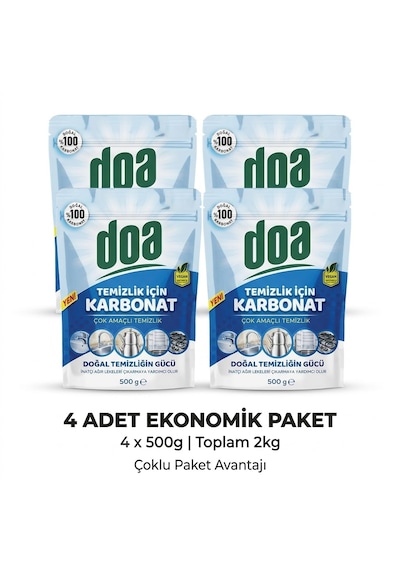 Doa Temizlik İçin Karbonat 2000 Gr Çok Amaçlı Temizlik Karbonatı Ev, Mutfak, Banyo Ve Yüzey Temizliği Doa Karbonat 4'lü Set