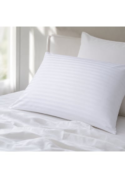 Beyaz Pamuk Saten Çizgili Yastık Kılıfı 50x70 Cm 83 Tel 1 Cm Şeritli Otel Tipi Yumuşak Nefes Alan Pamuklu Saten Yastık Kılıfı 2'li Set