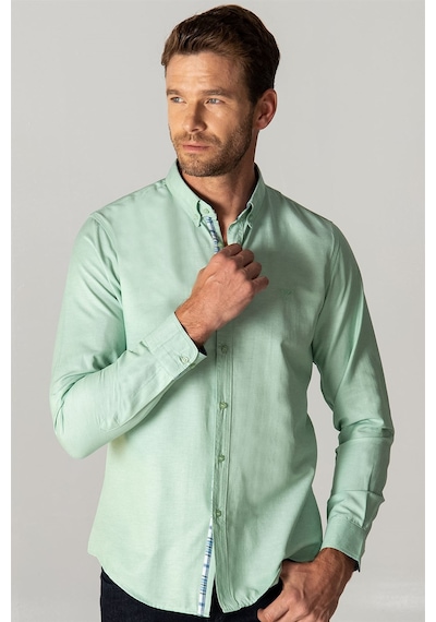 Tudors Slim Fit Dar Kesim Uzun Kol Erkek Gömlek-23475 Mint