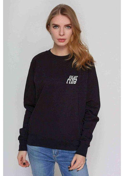 Fight Club Göğüs Baskı Baskılı Siyah Kadın Sweatshirt