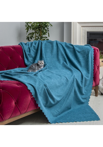 Kaymaz Koltuk Örtüsü Çift Taraflı Mikrofiber Şönil 175x350 Cm Xl- Turkuaz Kedi Köpek Ve Çocuk Dostu Turkuaz