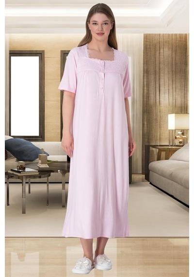 Mecit Pijama Mecit 6049 Bayan Pembe Kısa Kollu Büyük Beden Gecelik 001