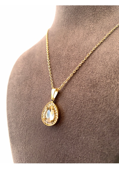 Damla Kolye Taşlı Vintage Tasarım Gold Renk Altın