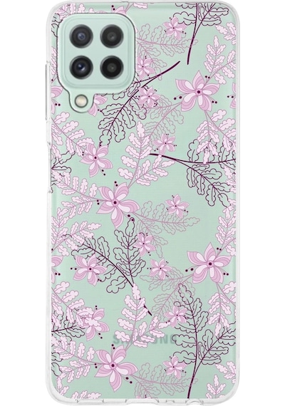 Samsung Galaxy M32 Uyumlu Kapak Floral Pudra Tasarımlı Şeffaf Silikon Kılıf