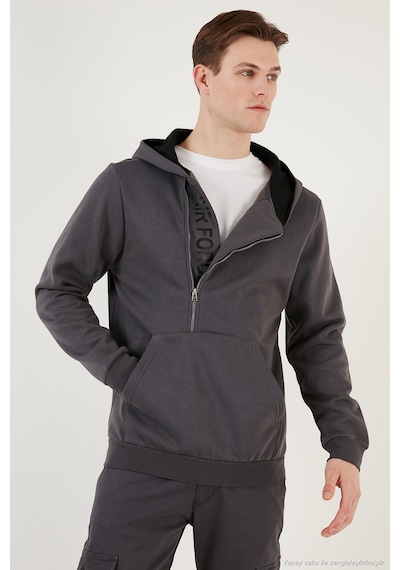 Buratti Kanguru Cepli Fermuarlı Kapüşon Yaka Slim Fit Erkek Sweat 575707 Antrasit