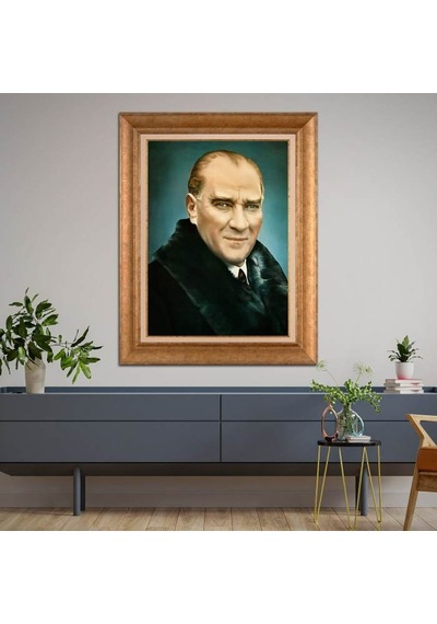 Altın Varaklı Çerçeveli Paspartulu Atatürk Tablo Hk2822