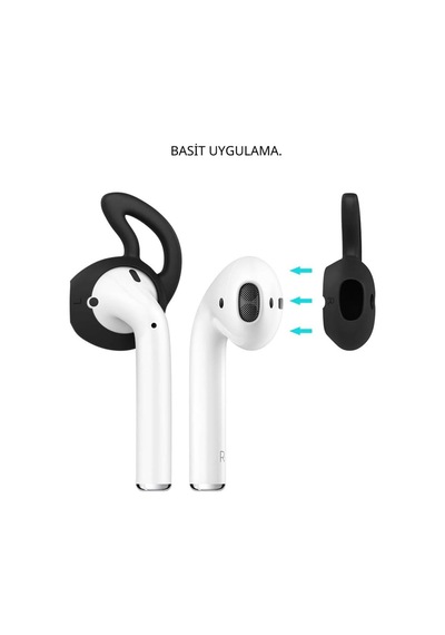 Apple Airpods 1 & 2 Uyumlu Silikon Kulaklık Uçları Kanatlı Anti-kayma Kılıf 1 Çift Siyah