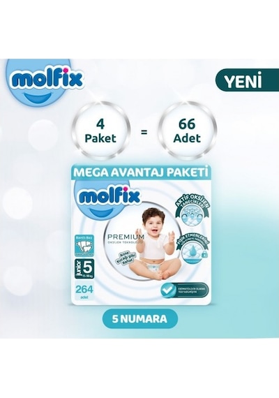 Molfix Premium Avantajlı Paket 66'lı x 4 264 Adet PKT.MOLFIX.105 5 Numara
