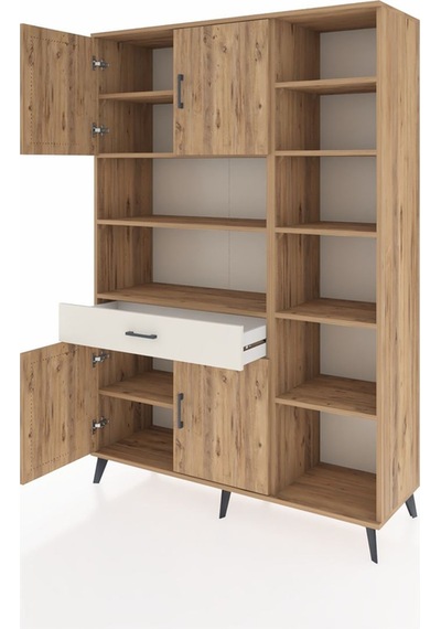 Hyperion Dolap 10 Raflı Tek Çekmeceli 4 Kapaklı 132x44x195 Ça... Çam