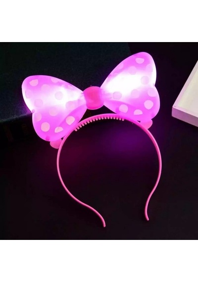 2 Adet Minnie Mouse Işıklı Taç Pembe Miki Taç Pembe Işıklı Taç Pink Headband Led Light Pembe Taç