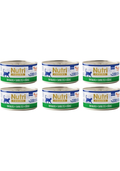 Nutri Feline Ton Balıklı, Tavuk Ve Ciğerli Mousse Tahılsız Yetişkin Kedi Konservesi 70 G X 6 Adet
