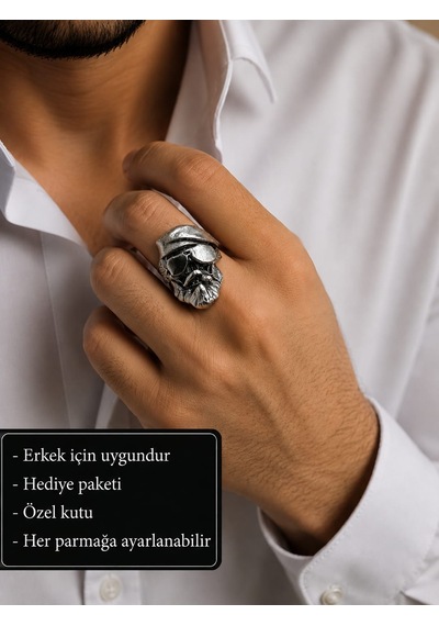 Ragnar Shadow Skull Ring Asi Kaptan Kurukafa Erkek Yüzüğü, Detaylı Kurukafa Figürü Çok Renkli