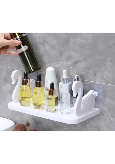 Kuğu Tasarımlı Kendinden Yapışkanlı Raf Banyo Düzenleyici Beyaz