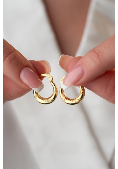 925 Ayar Gümüş Gold Rengi Noktalı 15 Mm Şarnel Küpe Gold