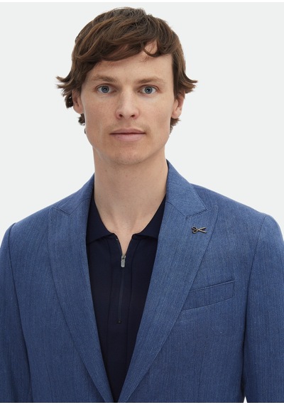 Ramsey İndigo Desenli Zeroweight Slim Fit Pamuk Karışımlı Ceket