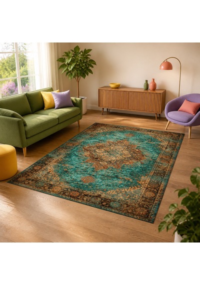 Kartela Halı Melo Halı Jüt Taban Dokuma Halı Yeşil - 120 X 180 Cm