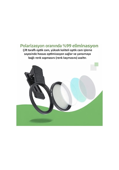 52mm Ultra Clear Cpl Polarize Filtre Klipsli Telefon Lens Yansıma Azaltıcı Siyah