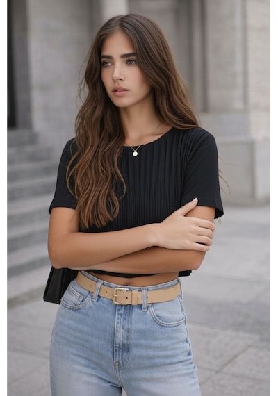 Mamayaga Kadın Bisiklet Yaka Dokulu Kısa Kol Akordiyon Model Tasarım Spor Şık Crop Boy Bluz Siyah