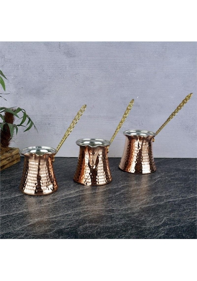Dövme Bakır Cezve Seti 3 Lü Set 2-4-5 Kişilik Cezve Set