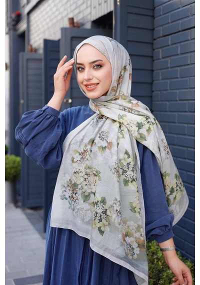 Mimiyum Ross Kraşli Şal Flowers Desen Gri