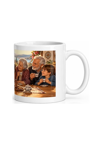 Seramik Kupa Aile Anıları Baskılı 300 Ml Hediyelik Kahve Çay Kupa Beyaz