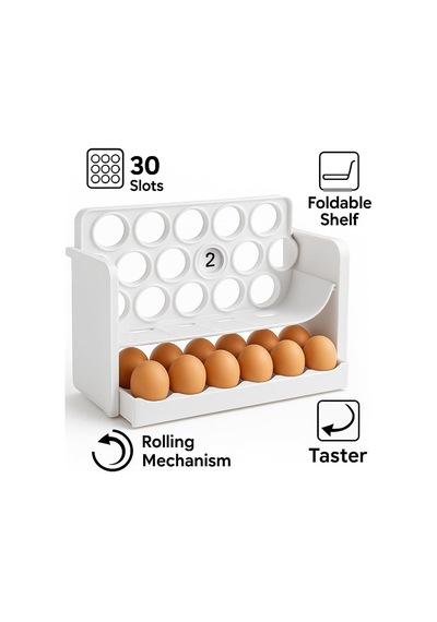 Buzdolabı Yumurta Organizeri 30 Hazneli, Katlanır Raflı, Yaylı Mekanizma & Tarih Kayıt Fonksiyonlu Yumurta Saklama Kutusu Çok Renkli Buzdolabı Yumurta Organizeri 30 Hazneli, Katlanır Raflı, Yaylı Mekanizma & Tarih Kayıt Fonksiyonlu Yumurta Saklama Kutusu Çok Renkli